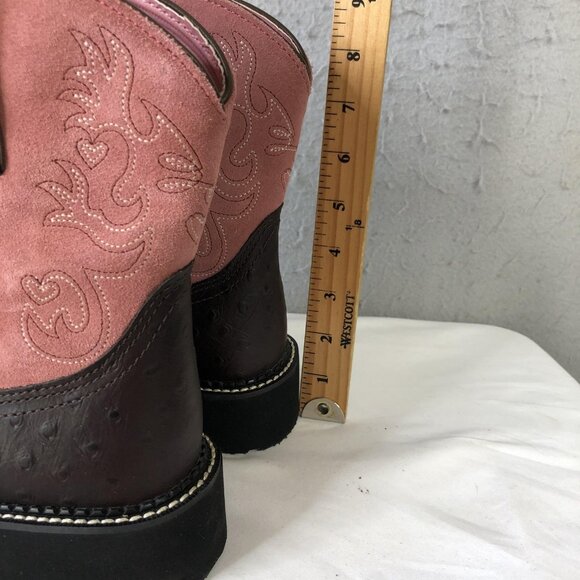 Ariat Fatbaby Boots Womens Size 7.5 Brown Ostrich Print Blush Suede 4LR 14765 - Picture 4 of 16